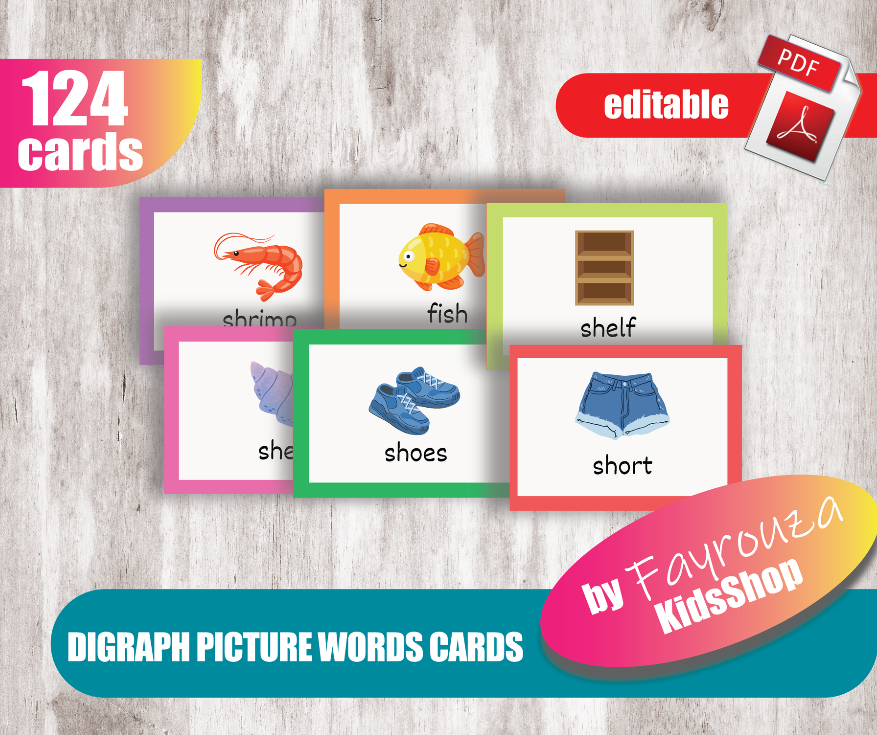 Digraph picture words cards
